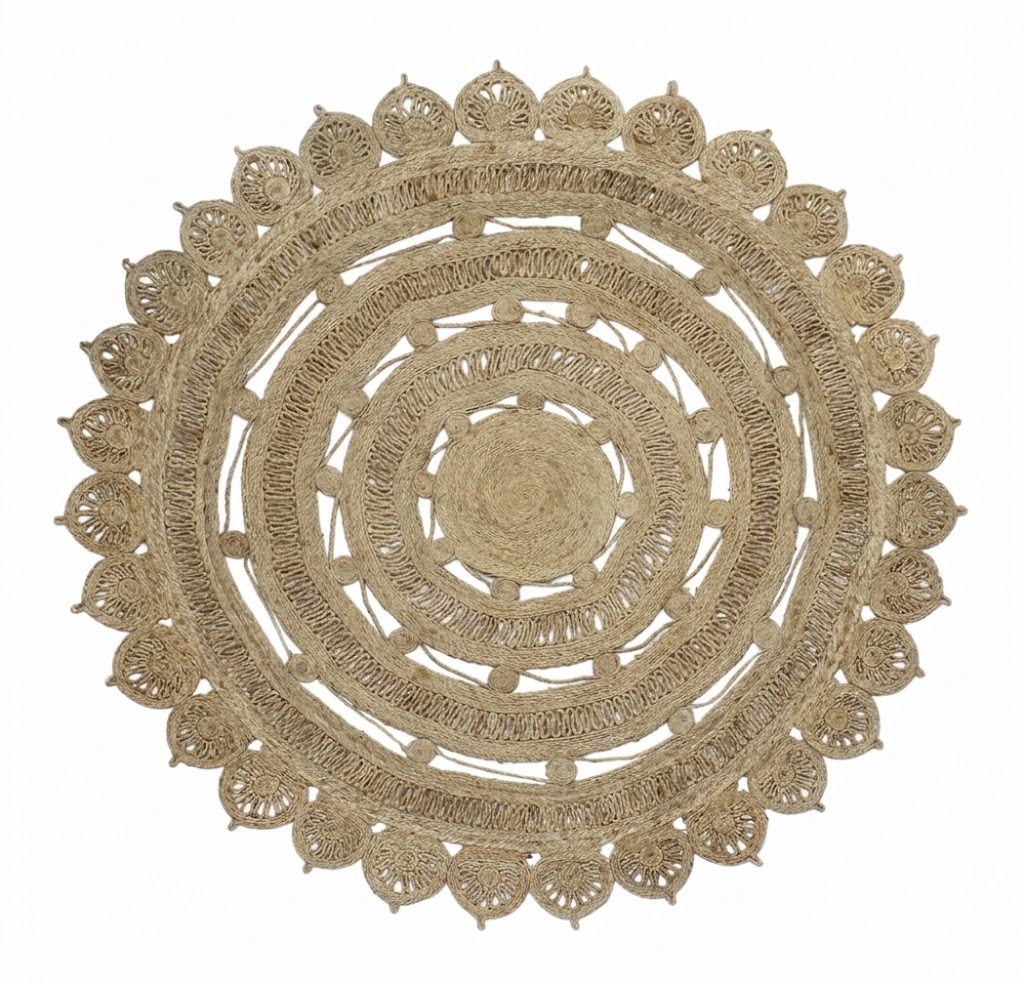 Traditional Natural Brown Round Rug | 100% Jute Crochet