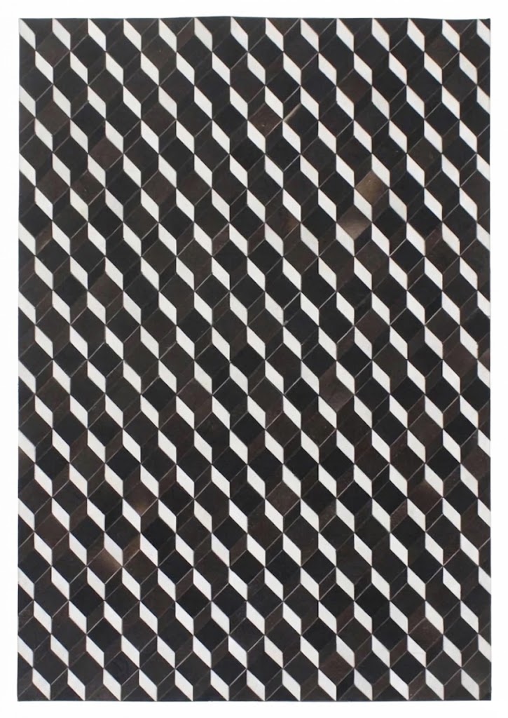 Hair on leather Rug | Geometric Dark Brown Handmade Carpet