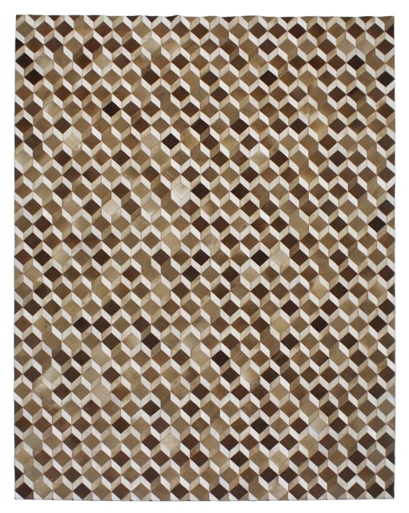 Hair on Leather Rug | Geometric Beige Handmade Carpet