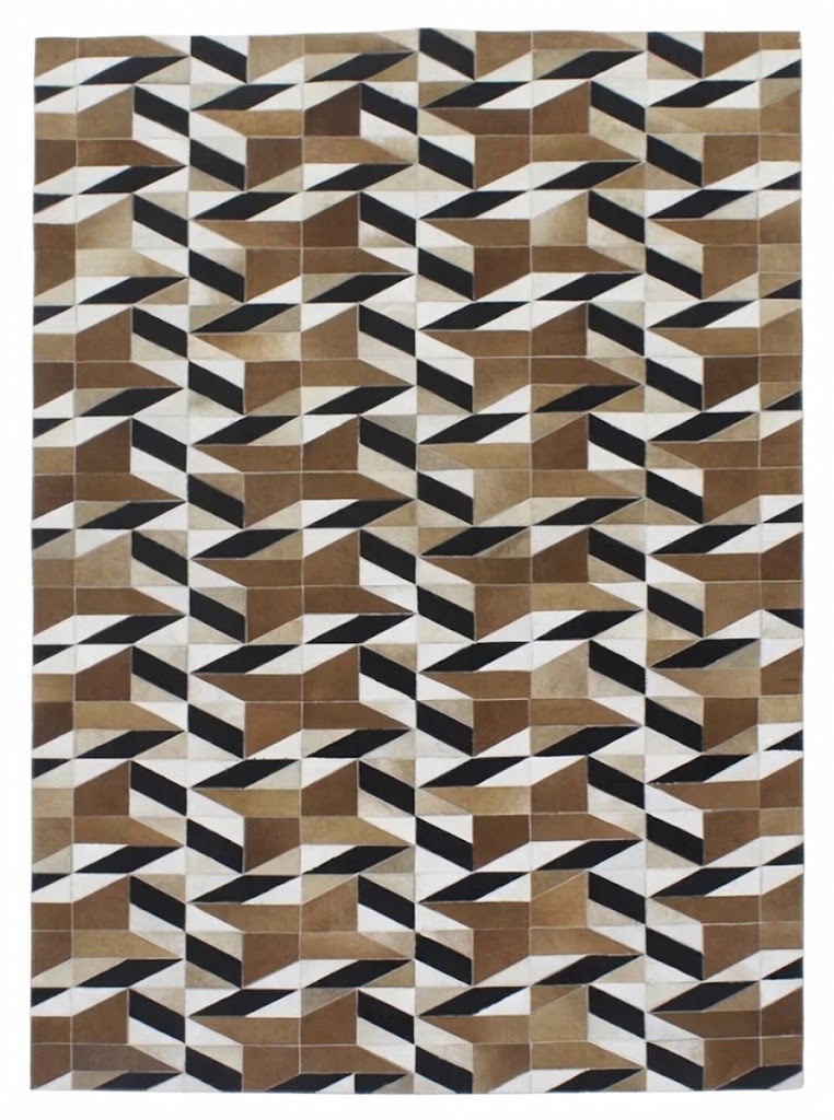 Hair on Leather Rug | Geometric Brown Handmade Carpet