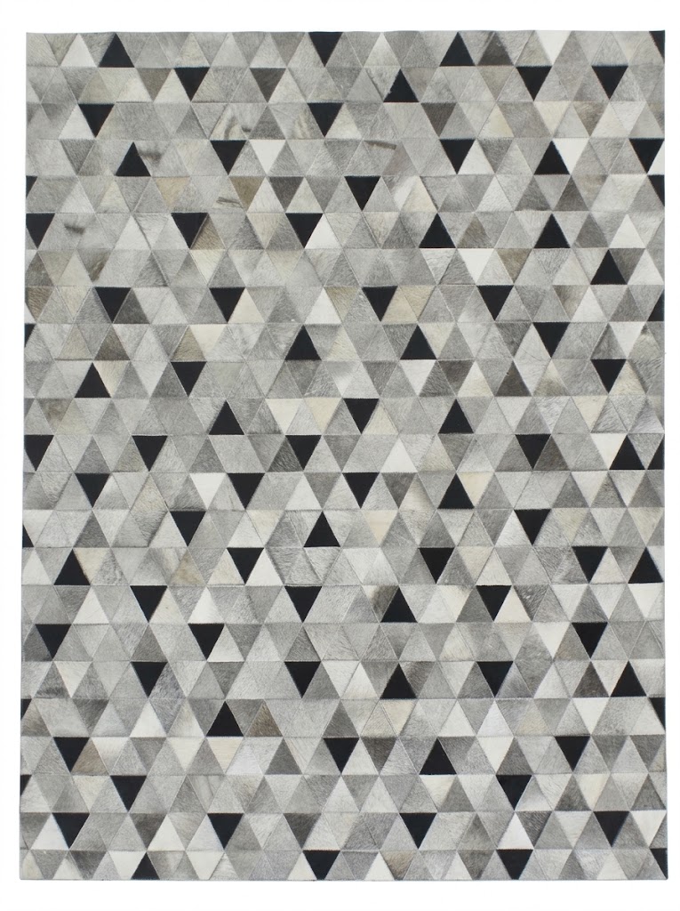 Hair on Leather Rug | Geometric Grey Handmade Carpet