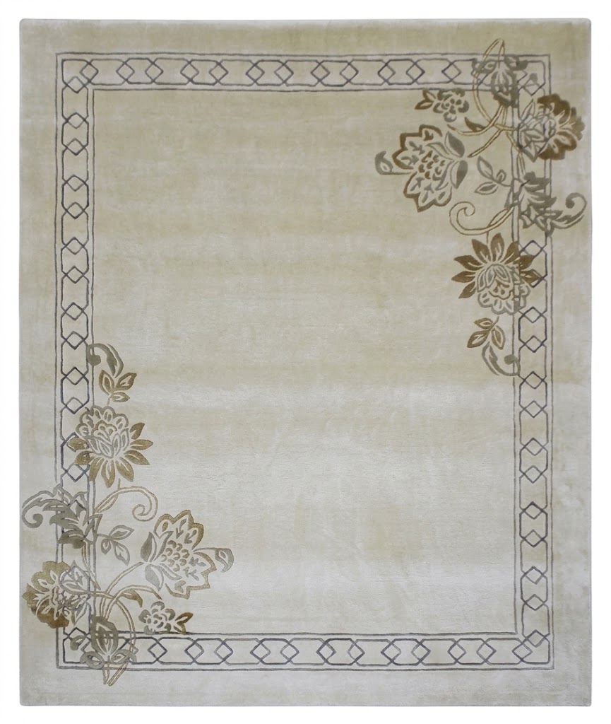 Vintage Flower Off white Hand tufted Rug | Bamboo Silk Carpet