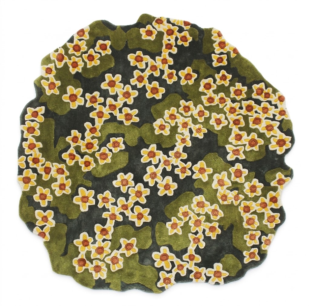 100% Bamboo silk | Flower Green Irregular Rug