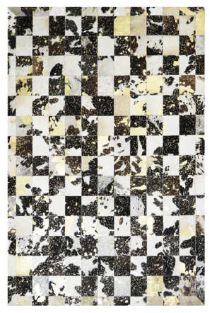 Leather Hairon Leather Rugs in Geometric style, Black Color Rug - LR76