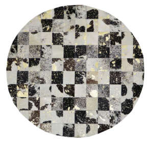 Leather Hairon Leather Rugs in Geometric style, Black Color Rug - LR78