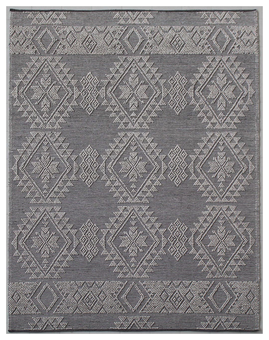 100% Wool Handmade Carpet in Geometric style, Grey color Handwoven Rug - RC450