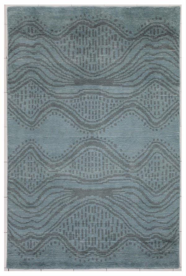 100% Fine Indian Wool Handmade Carpet in Stripe style, Blue color Handknotted Rug - RC462