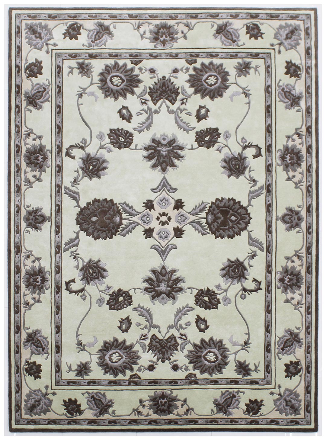Blend of Bamboo Silk & New Zealand Wool | Traditional Cream Color Hand-tufted Rug - RC634