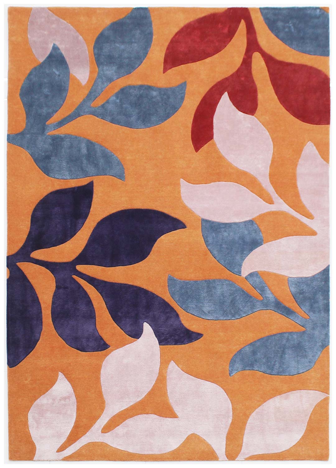 Blend of Bamboo Silk & New Zealand Wool | Floral Orange Color Hand-tufted Rug - RC656