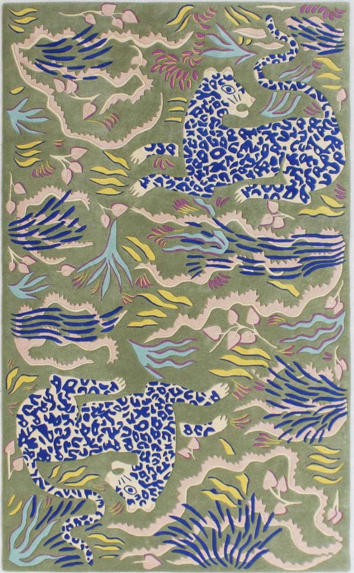 100% Wool Handmade Carpet in Abstract style, Green color Rug Handtufted Rug RC332A