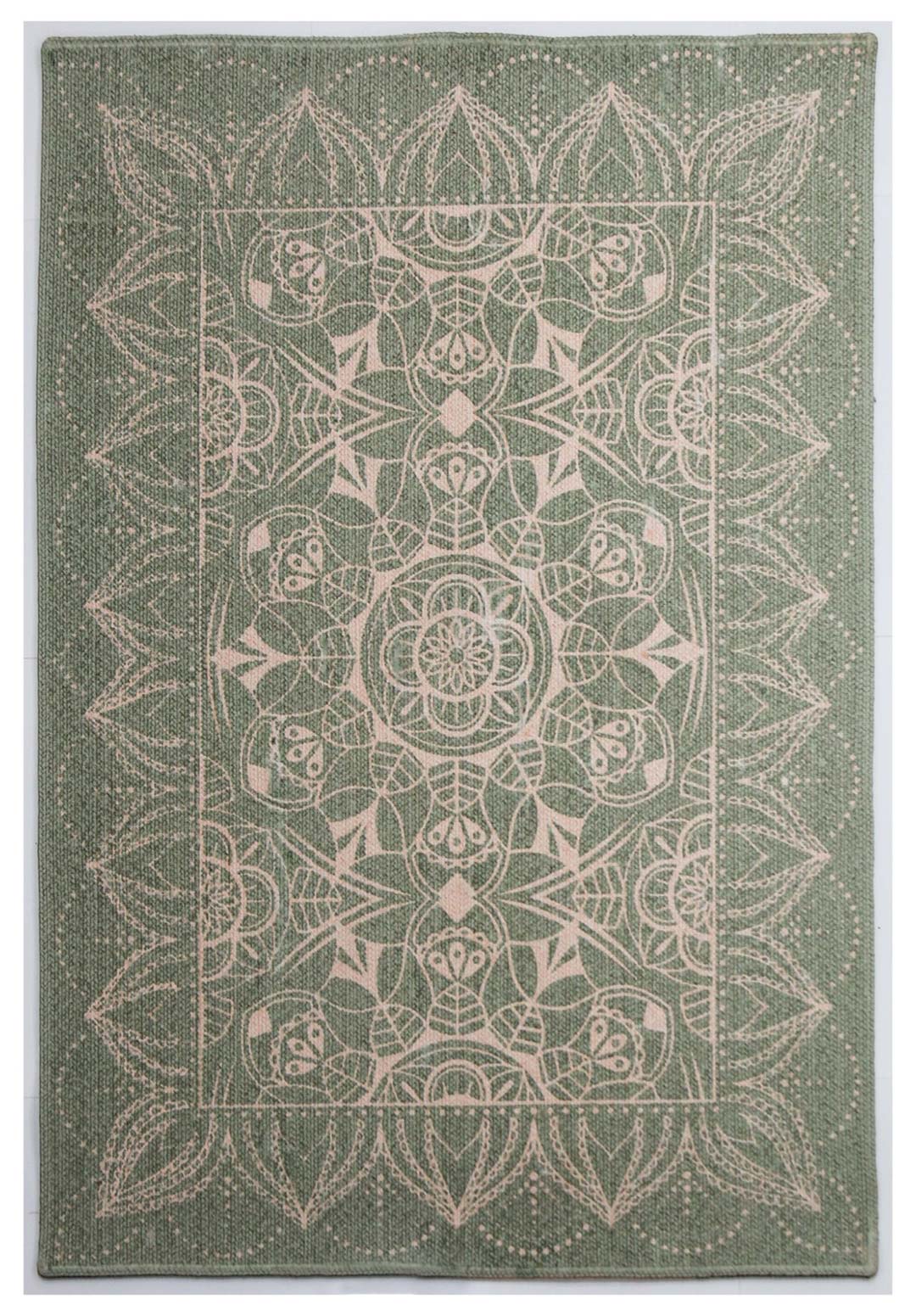 100% Cotton Printed Braided | Floral Green Color Rug - RC519A