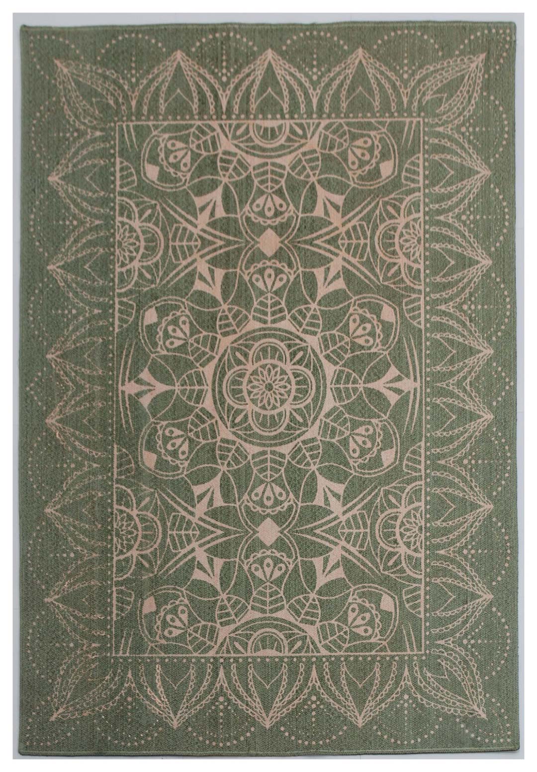 100% Cotton Printed Braided | Floral Green Color Rug - RC520A