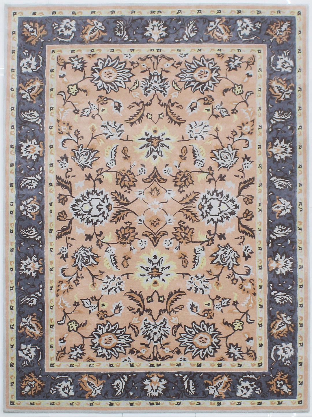 Blend of Bamboo Silk & New Zealand Wool Handmade Carpet in Classic style, Beige color Handtufted Rug - RC635