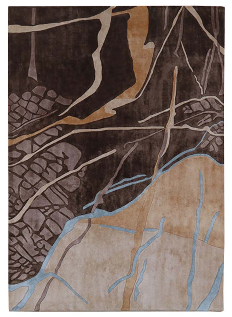 100% Bamboo Silk | Abstract Brown Color Hand-tufted Rug -RC1012