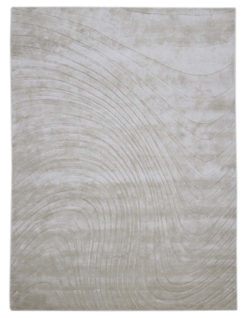 100% Bamboo Silk | Minimalist Stripe Beige Color Hand-tufted Rug -RC846