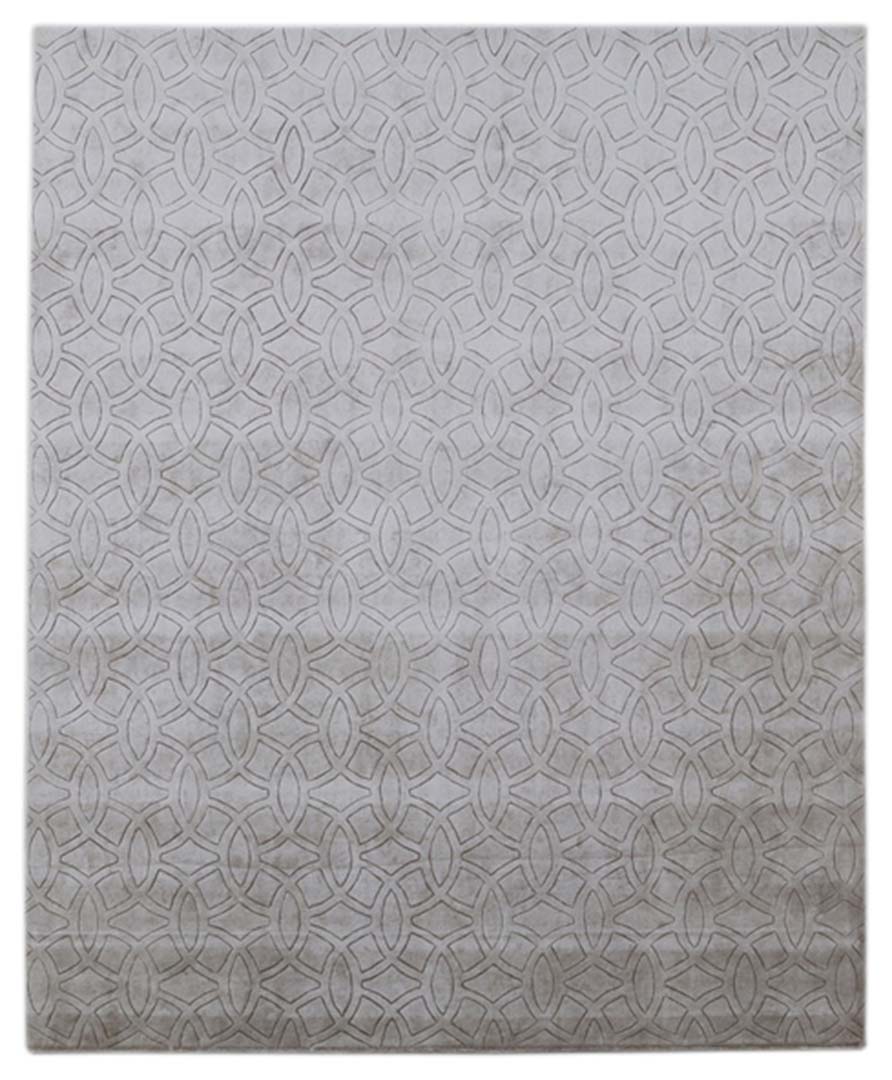100% Bamboo Silk | Minimalist Geometric Brown Color Hand-tufted Rug -RC941A