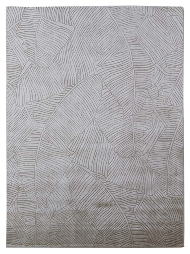 100% Bamboo Silk | Minimalist Leaf Brown Color Hand-tufted Rug -RC987