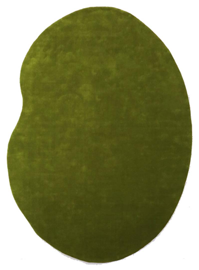 100% New Zealand Wool | Irregular Minimalist Green Color Loom-knotted Rug -ST-319