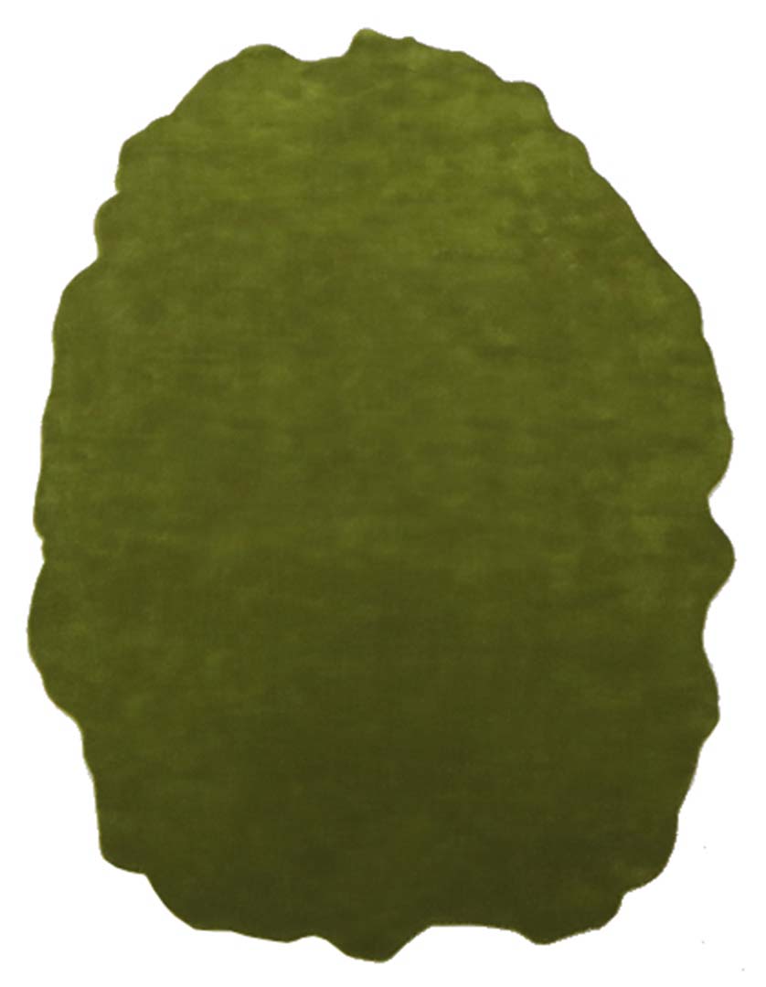 100% New Zealand Wool | Irregular Minimalist Green Color Loom-knotted Rug -ST-321