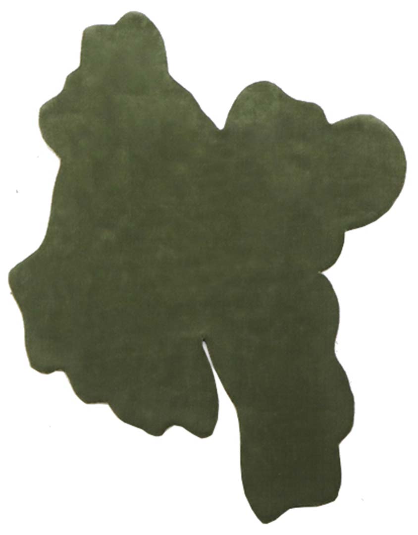 100% New Zealand Wool | Irregular Minimalist Green Color Loom-knotted Rug -ST-323