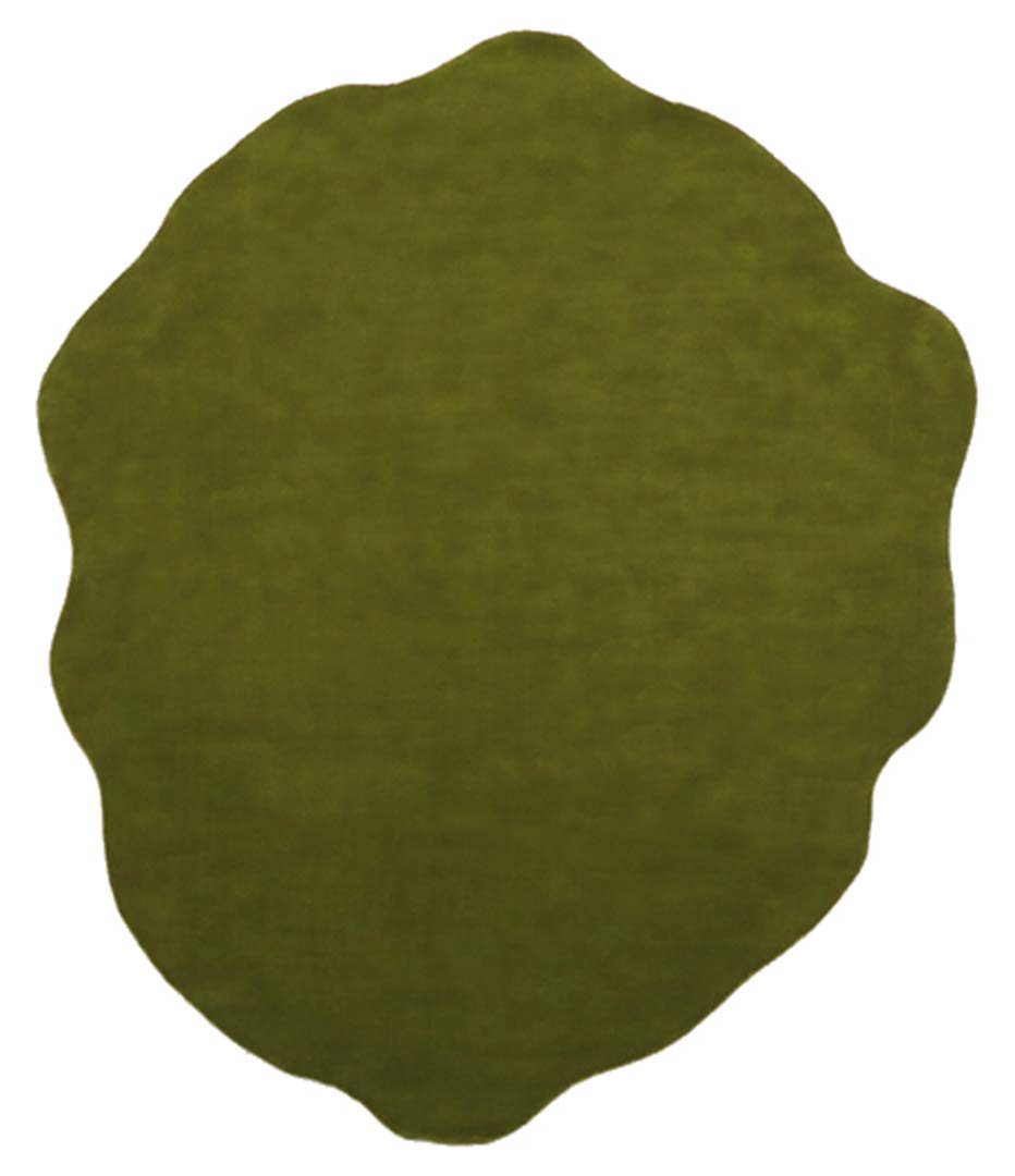 100% New Zealand Wool | Irregular Minimalist Green Color Loom-knotted Rug -ST-324