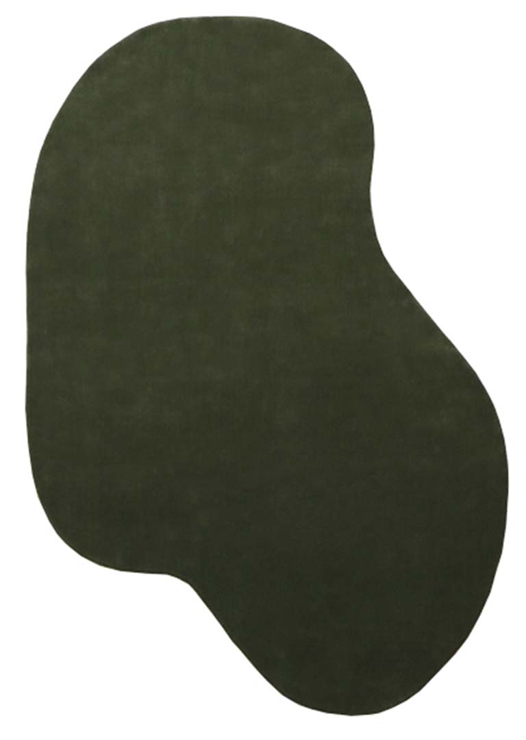 100% New Zealand Wool | Irregular Minimalist Green Color Loom-knotted Rug -ST-325