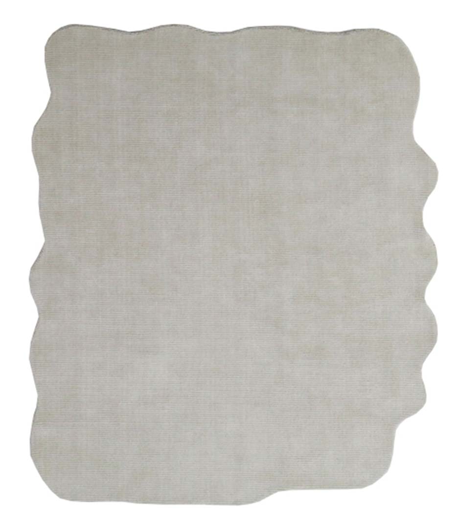 100% New Zealand Wool | Irregular Minimalist Beige Color Loom-knotted Rug -ST-339