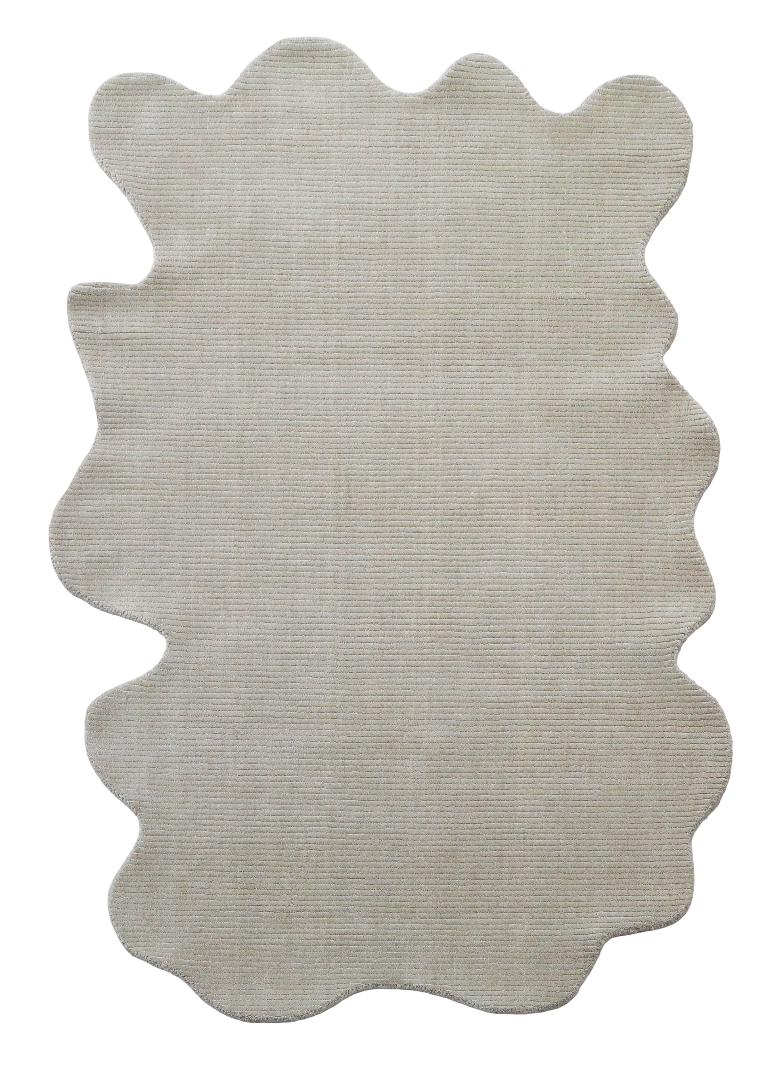 100% New Zealand Wool Carpet |Minimalist Beige Loom knotted Irregular Rug