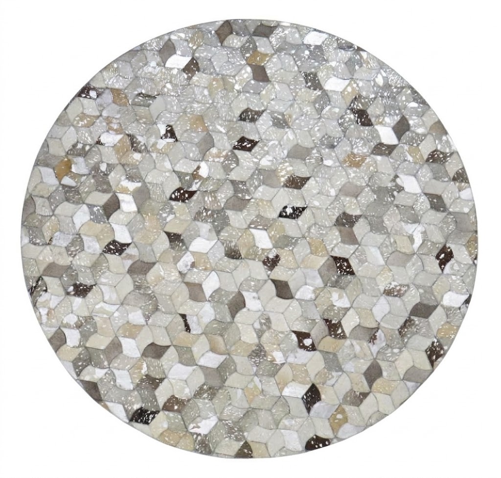 Handmade Round Hair on Leather Carpet