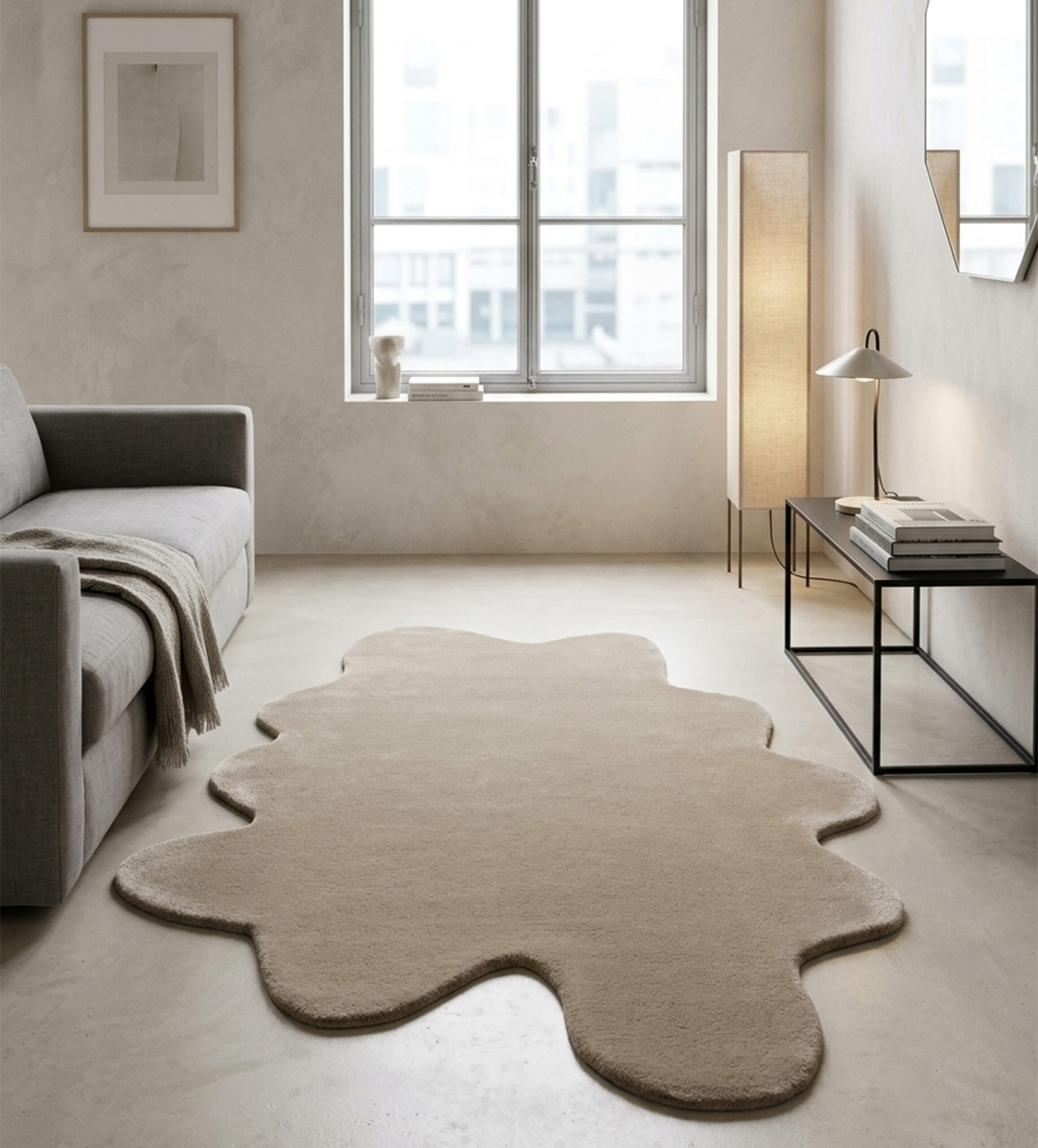 Handmade Irregular Beige Carpet | 100% Wool Rug